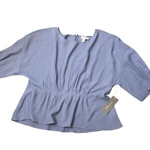 NWT Nordstrom Signature Tuck Detail Top 3/4 Puff Sleeve Loose Fit Size Large